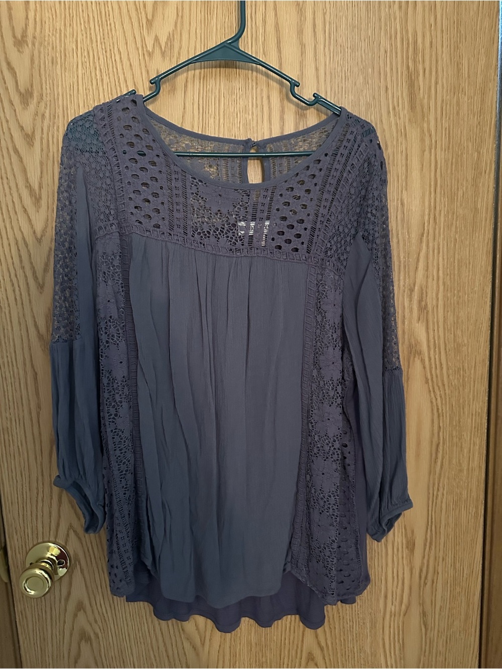 Knox Rose Slate Blue Crochet Peasant Tunic